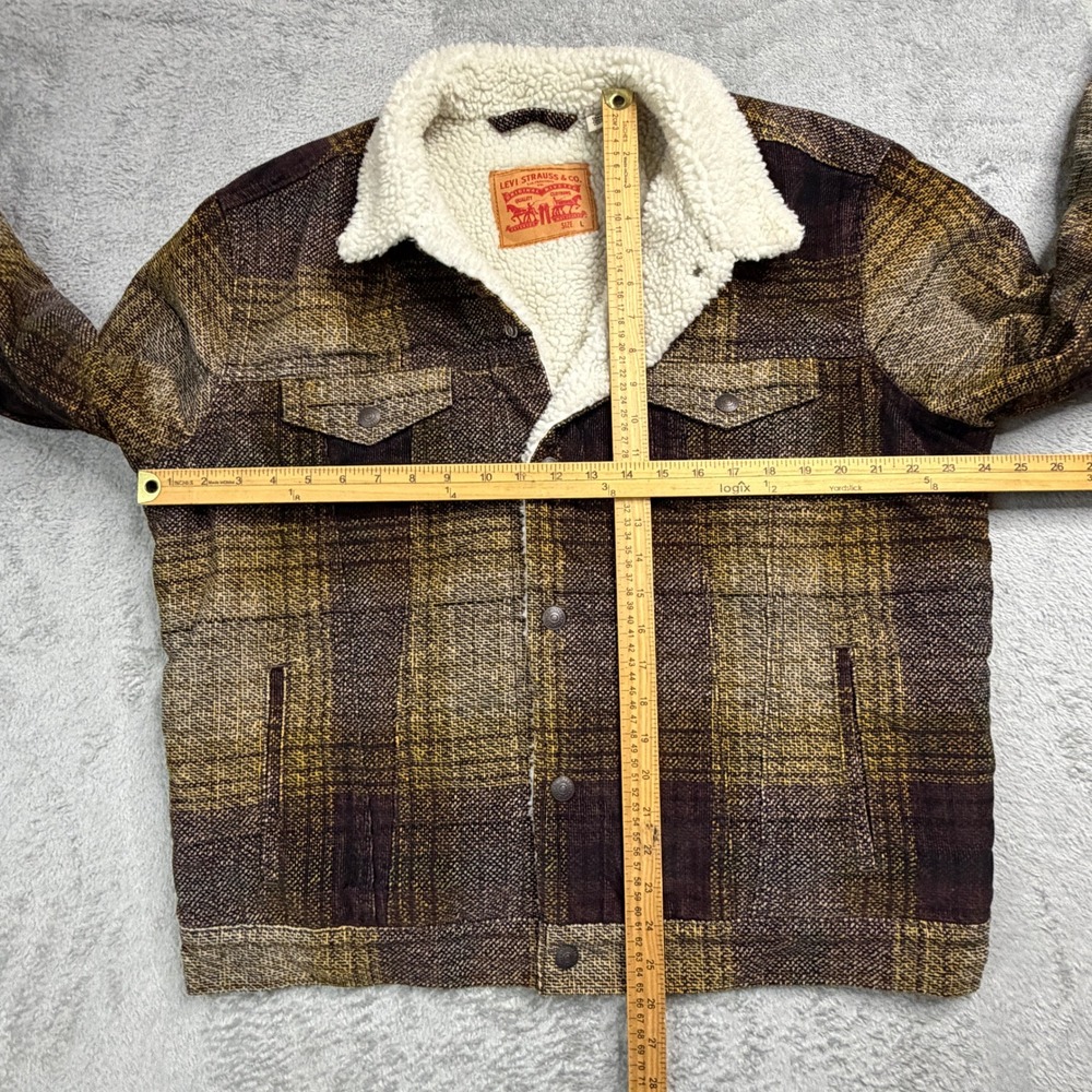Levis Mens Sherpa Lined Plaid Trucker Jacket Brown Purple 16365-0168 Size L - Picture 7 of 11